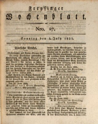 Freisinger Wochenblatt Sonntag 5. Juli 1835