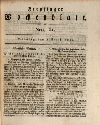 Freisinger Wochenblatt Samstag 1. August 1835