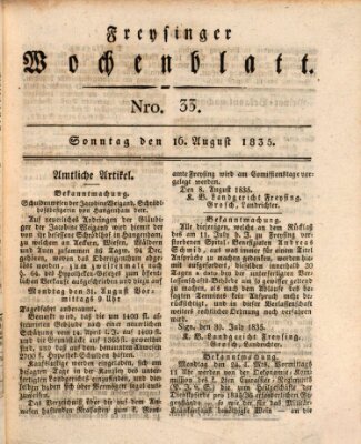 Freisinger Wochenblatt Sonntag 16. August 1835