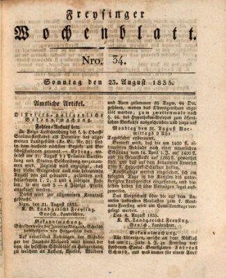 Freisinger Wochenblatt Sonntag 23. August 1835