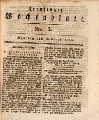 Freisinger Wochenblatt Sonntag 30. August 1835