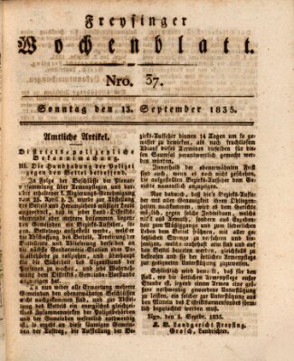 Freisinger Wochenblatt Sonntag 13. September 1835