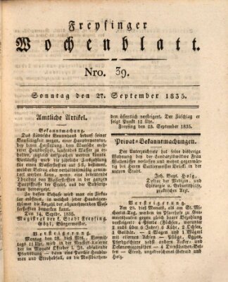 Freisinger Wochenblatt Sonntag 27. September 1835