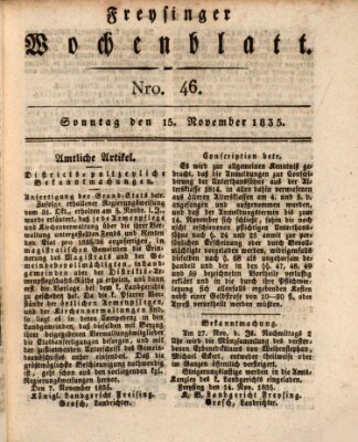 Freisinger Wochenblatt Sonntag 15. November 1835