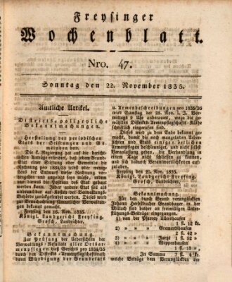 Freisinger Wochenblatt Sonntag 22. November 1835