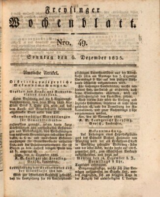 Freisinger Wochenblatt Sonntag 6. Dezember 1835