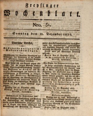 Freisinger Wochenblatt Sonntag 20. Dezember 1835