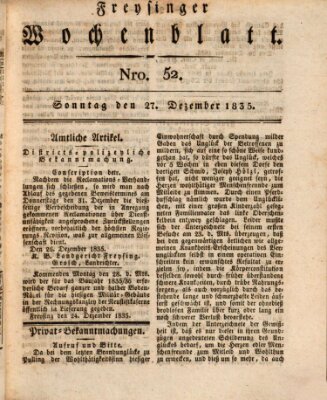 Freisinger Wochenblatt Sonntag 27. Dezember 1835