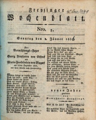 Freisinger Wochenblatt Sonntag 3. Januar 1836