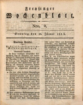 Freisinger Wochenblatt Sonntag 10. Januar 1836