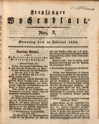 Freisinger Wochenblatt Sonntag 21. Februar 1836