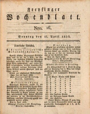 Freisinger Wochenblatt Sonntag 17. April 1836