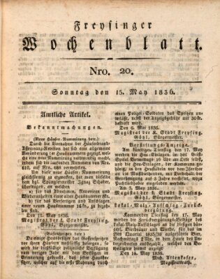 Freisinger Wochenblatt Sonntag 15. Mai 1836