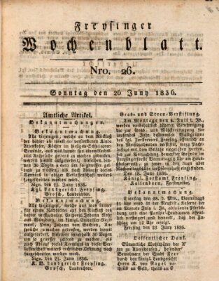 Freisinger Wochenblatt Sonntag 26. Juni 1836