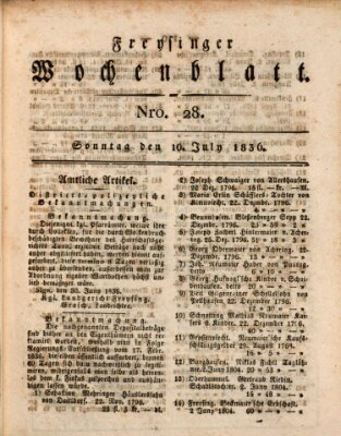 Freisinger Wochenblatt Sonntag 10. Juli 1836