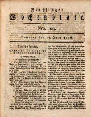 Freisinger Wochenblatt Sonntag 17. Juli 1836