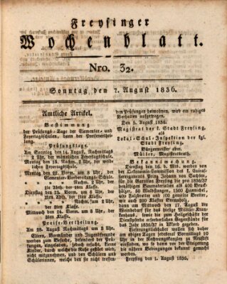 Freisinger Wochenblatt Sonntag 7. August 1836