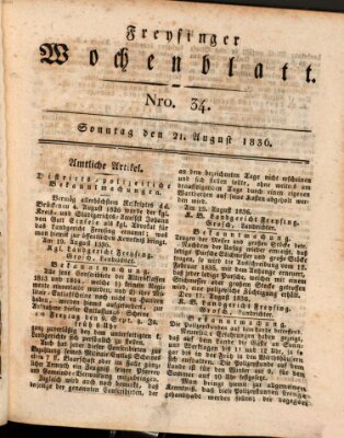 Freisinger Wochenblatt Sonntag 21. August 1836