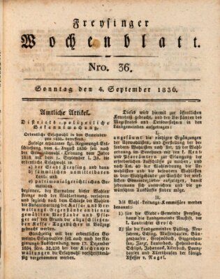 Freisinger Wochenblatt Sonntag 4. September 1836