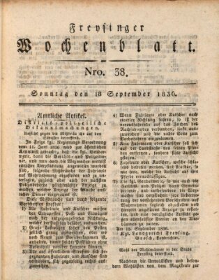 Freisinger Wochenblatt Sonntag 18. September 1836