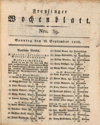 Freisinger Wochenblatt Sonntag 25. September 1836