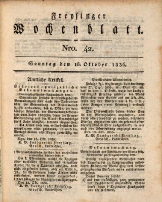 Freisinger Wochenblatt Sonntag 16. Oktober 1836