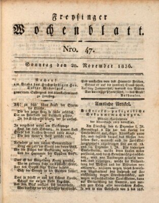 Freisinger Wochenblatt Sonntag 20. November 1836