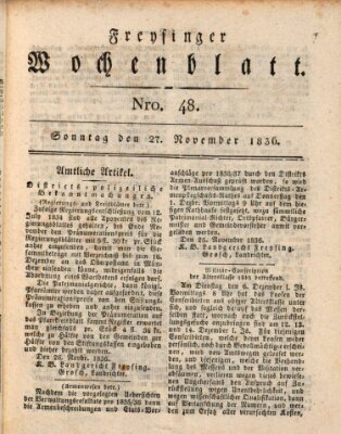 Freisinger Wochenblatt Sonntag 27. November 1836