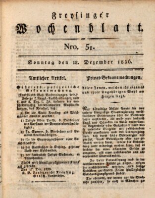 Freisinger Wochenblatt Sonntag 18. Dezember 1836