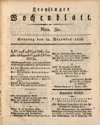 Freisinger Wochenblatt Sonntag 25. Dezember 1836