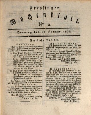 Freisinger Wochenblatt Sonntag 14. Januar 1838