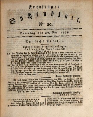 Freisinger Wochenblatt Sonntag 20. Mai 1838