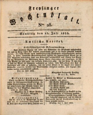 Freisinger Wochenblatt Sonntag 15. Juli 1838