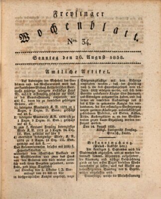 Freisinger Wochenblatt Sonntag 26. August 1838