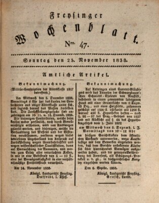 Freisinger Wochenblatt Sonntag 25. November 1838