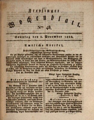 Freisinger Wochenblatt Sonntag 2. Dezember 1838