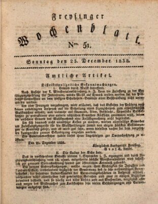 Freisinger Wochenblatt Sonntag 23. Dezember 1838