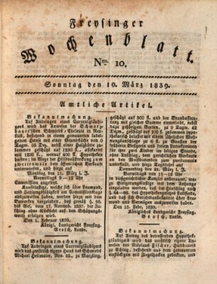 Freisinger Wochenblatt Sonntag 10. März 1839