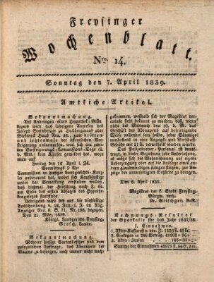 Freisinger Wochenblatt Sonntag 7. April 1839