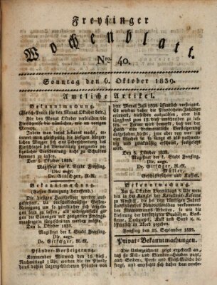 Freisinger Wochenblatt Sonntag 6. Oktober 1839