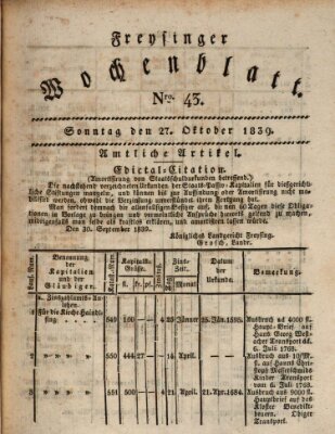 Freisinger Wochenblatt Sonntag 27. Oktober 1839