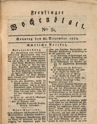 Freisinger Wochenblatt Sonntag 22. Dezember 1839