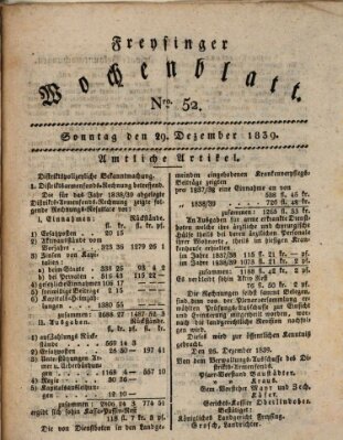 Freisinger Wochenblatt Sonntag 29. Dezember 1839