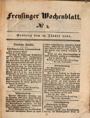 Freisinger Wochenblatt Sonntag 10. Januar 1841