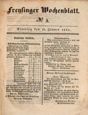 Freisinger Wochenblatt Sonntag 17. Januar 1841