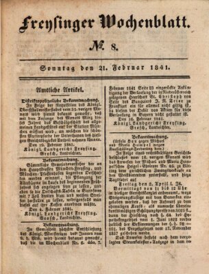 Freisinger Wochenblatt Sonntag 21. Februar 1841