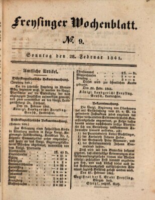 Freisinger Wochenblatt Sonntag 28. Februar 1841