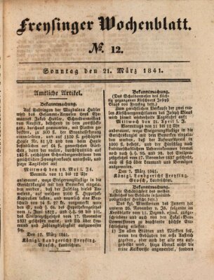 Freisinger Wochenblatt Sonntag 21. März 1841