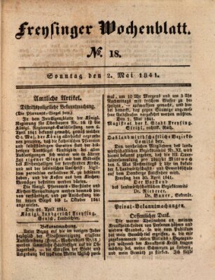 Freisinger Wochenblatt Sonntag 2. Mai 1841