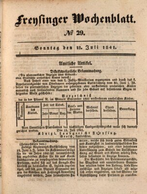 Freisinger Wochenblatt Sonntag 18. Juli 1841